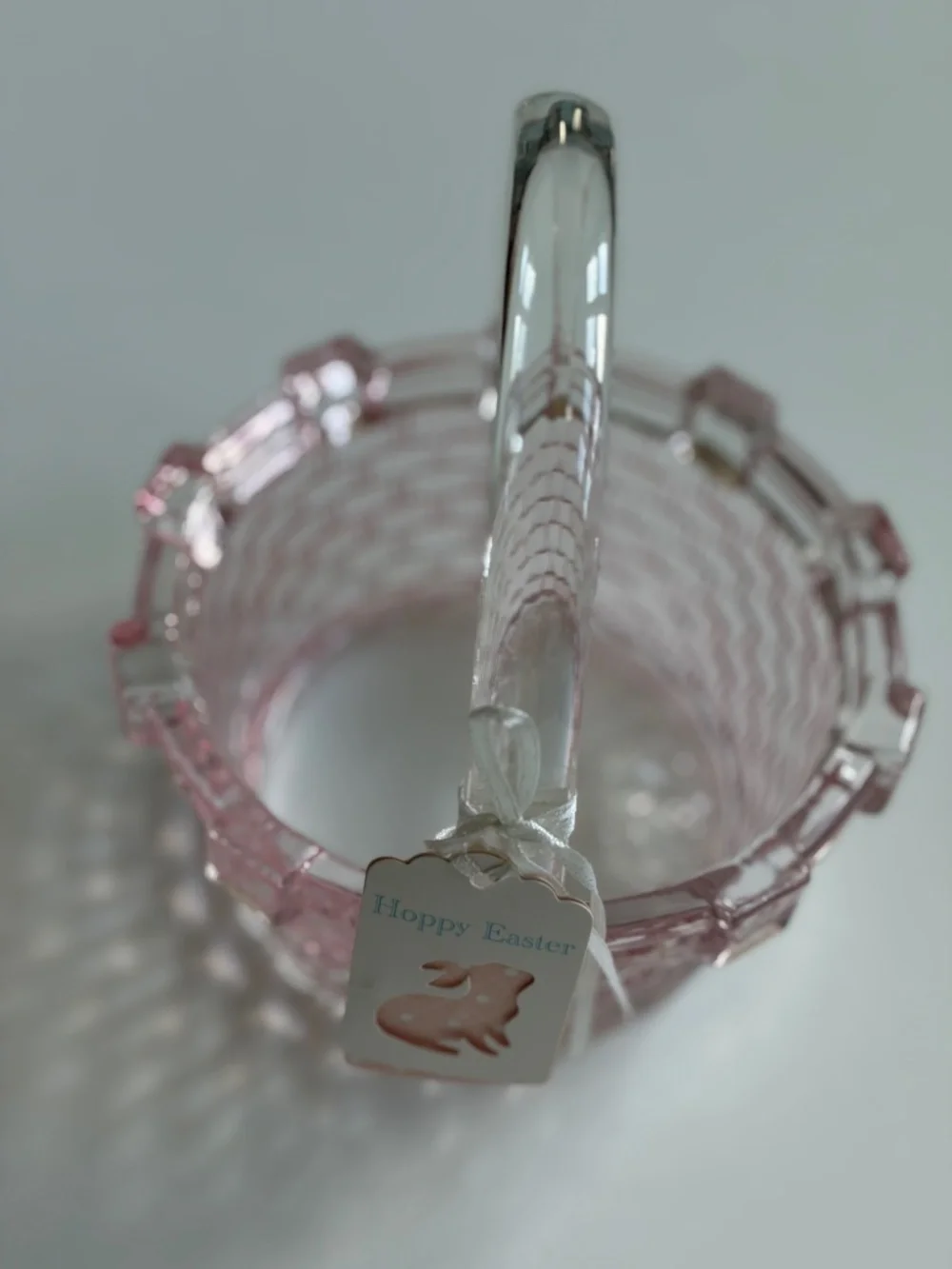 brand new Barely-Pink Clear Glass EASTER BASKET Candy Dish